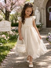 Ivory Communion Dress 6X Girls Lauren Marie Petal Tulle Formal w/ Bag NWT