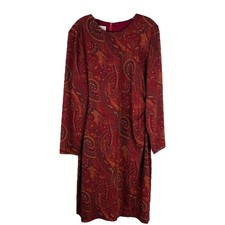 Vintage orange red rust paisley midi dress 14