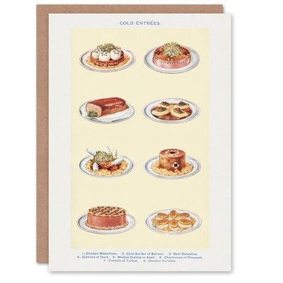 Mrs Beeton Haushaltsführung Kunstkarte kaltes Vorspeisen Geschirr