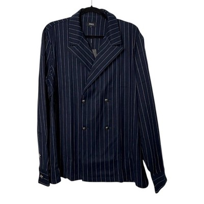 Phix Dark Navy Double Breasted Pinstripe Shirt Men's Size Medium