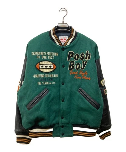 POSH BOY Sleeve Leather Stadium Jacket Men's Size F Black/Green video thumbnail