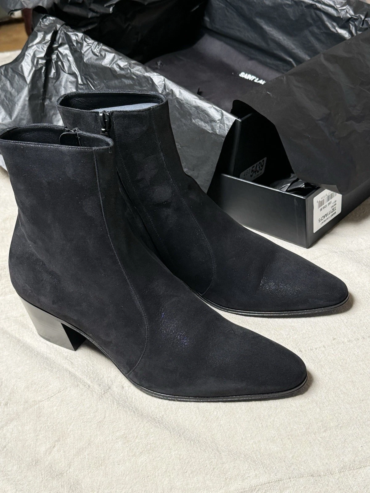 Saint Laurent — Saint Laurent Vassili Zip Boot Size 42.5 NIB Nero Black Fine Suede Shimmer SUPER