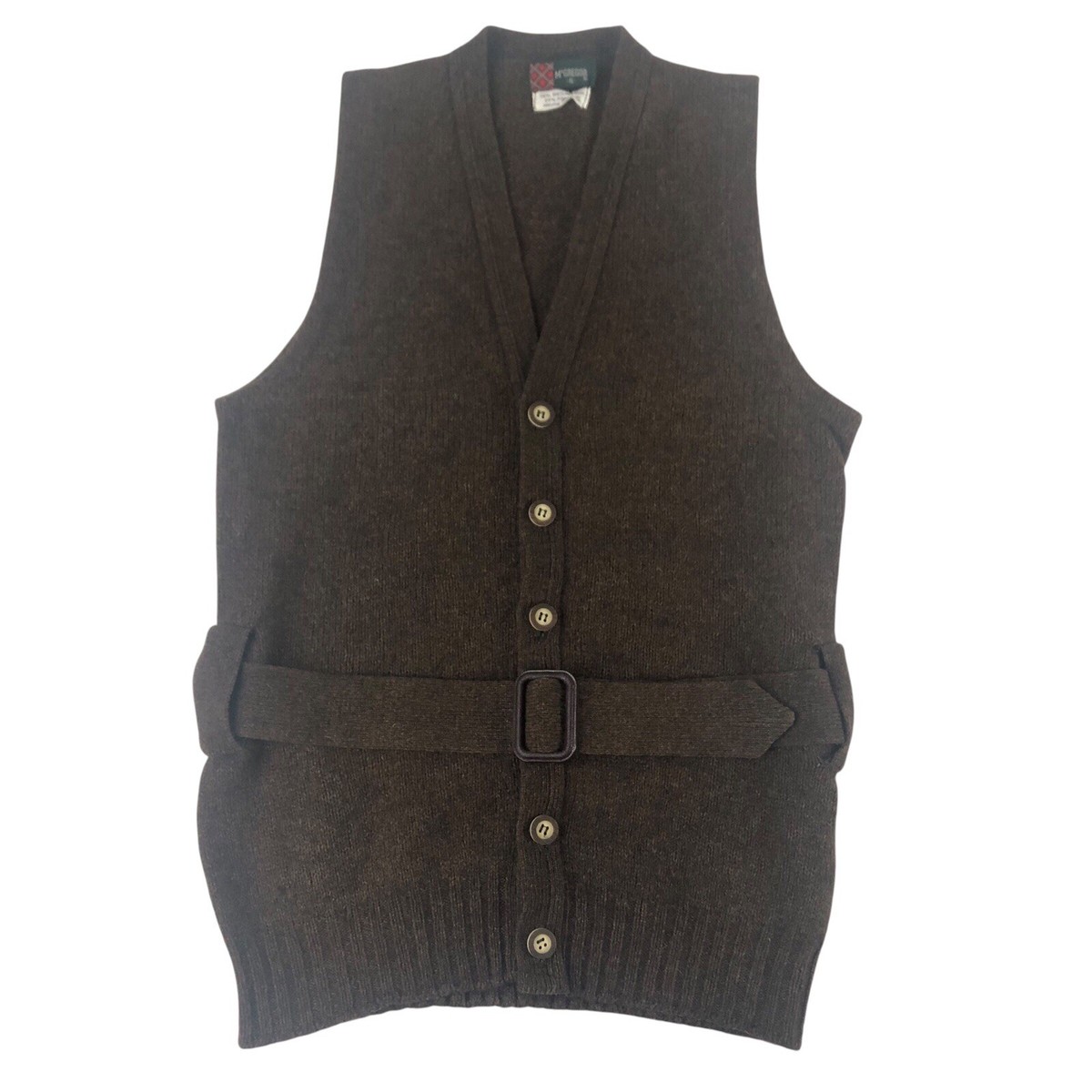 Vintage McGregor Shetland Wool Blend Belted Brown Sweater Vest Grandmacore