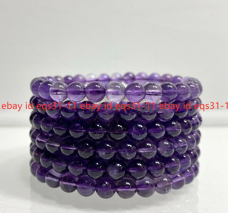 Atacado 6 peças ametista natural 6/8/10 mm 7,5” pulseira elástica de cristal cura - Imagem 4 de 4