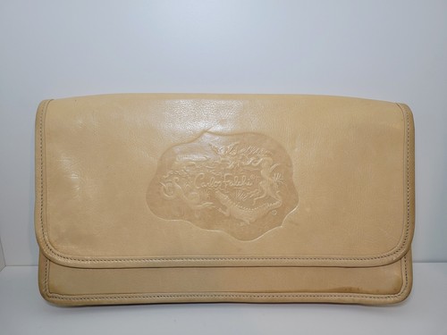 Vintage 1970s Carlos Falchi Leather Crossbody Bag Embossed Animal Logo Cream