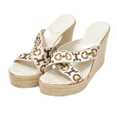 GUCCI Sandalen Gr 37 Platform Jute Espadrilles Wedge Schuhe Shoe Horsebit Lilibe