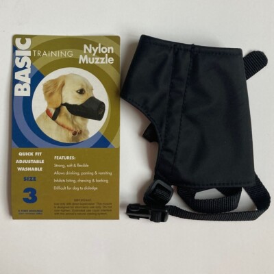 Black Dog Muzzle Large Basic Training Size 3 Nylon 7'' to 7.5'' Strong Flexible