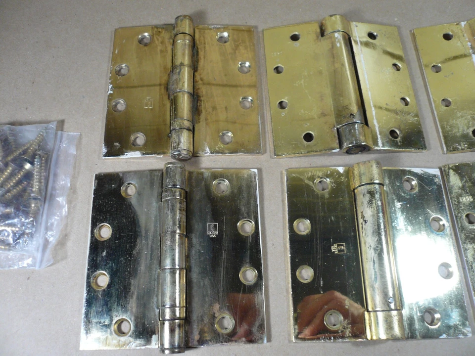 6 Hager Heavy Duty Brass Door Hinges 4 1/2" x 4 1/2" Used - Image 2 of 4