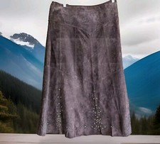 100 Leather Maxi Skirt M Embellished Stud Flower Boho Cowgirl Western Prairie