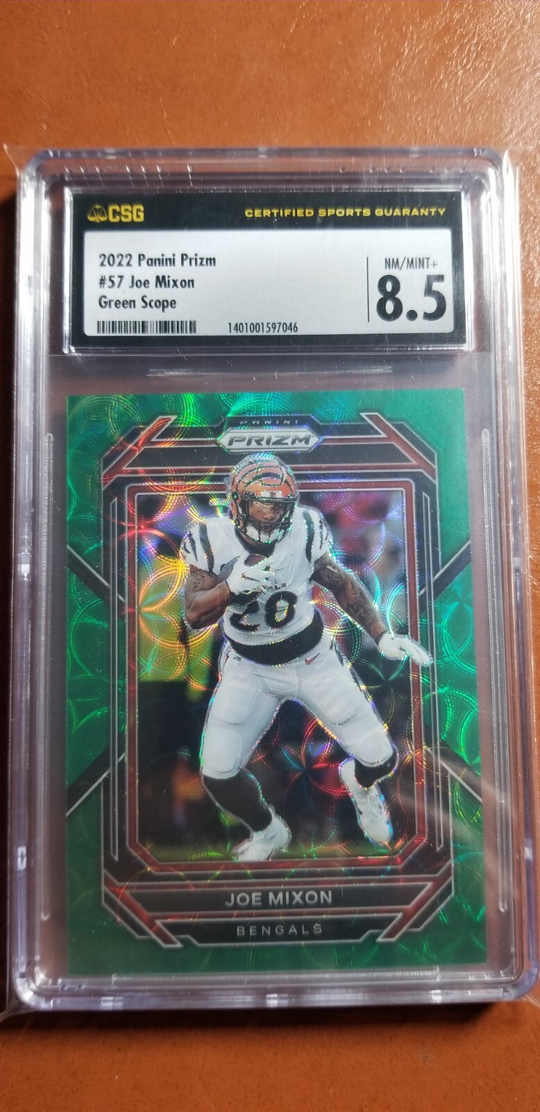 2022 PANINI PRIZM GREEN SCOPE #57 JOE MIXON BENGALS #7/75 CSG 8.5