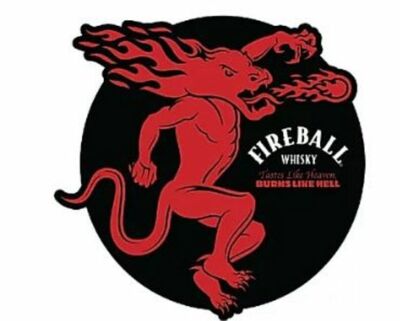 US Blechschild Fireball Whiskey - red + hot - rund / shaped ca 40 cm Durchmesser