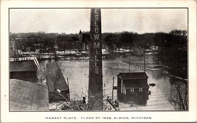 Market Place, Flood Of 1908, Albion, Michigan Postcard