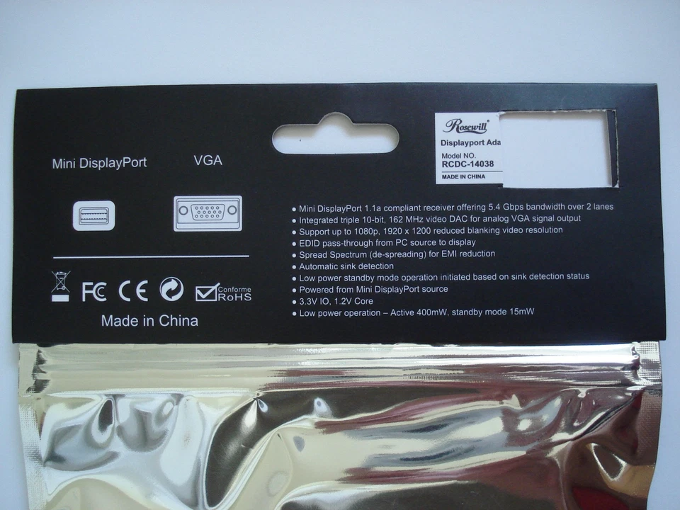 Rosewill RCDC-14038 Mini Display Port Male to VGA Female Adapter 34 AWG, White - Image 2 of 4