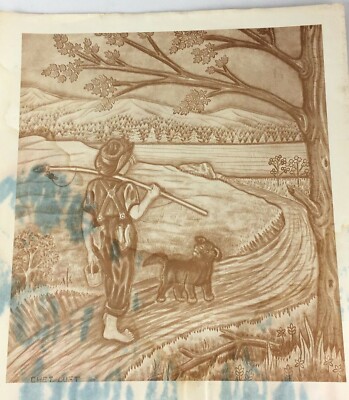 Vtg Doodle Page Summer Series 10B Pg 12 Duft Dog Boy Fishing Leather Craftool