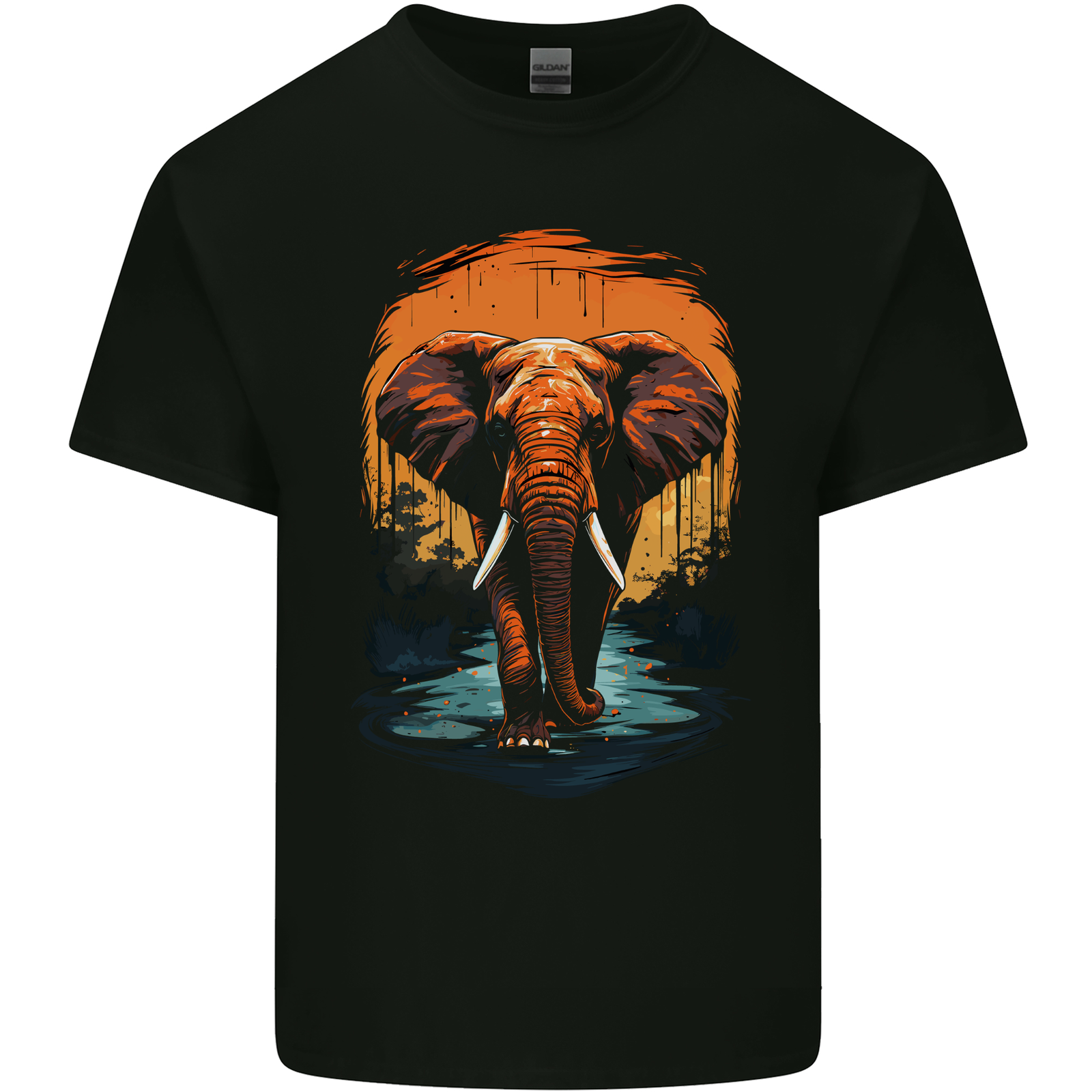 Elephant Sunset Mens Cotton T-Shirt Tee Top
