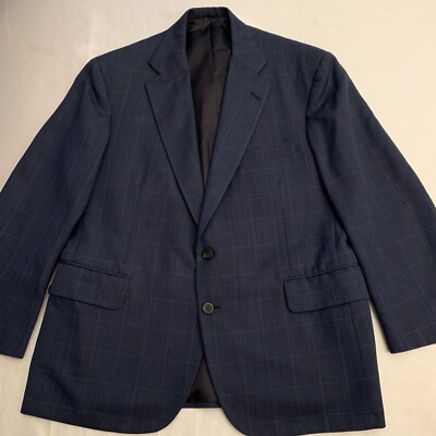 Holland Sherry x Tom James Bespoke Blazer Mens 44 Wool Windowpane Navy