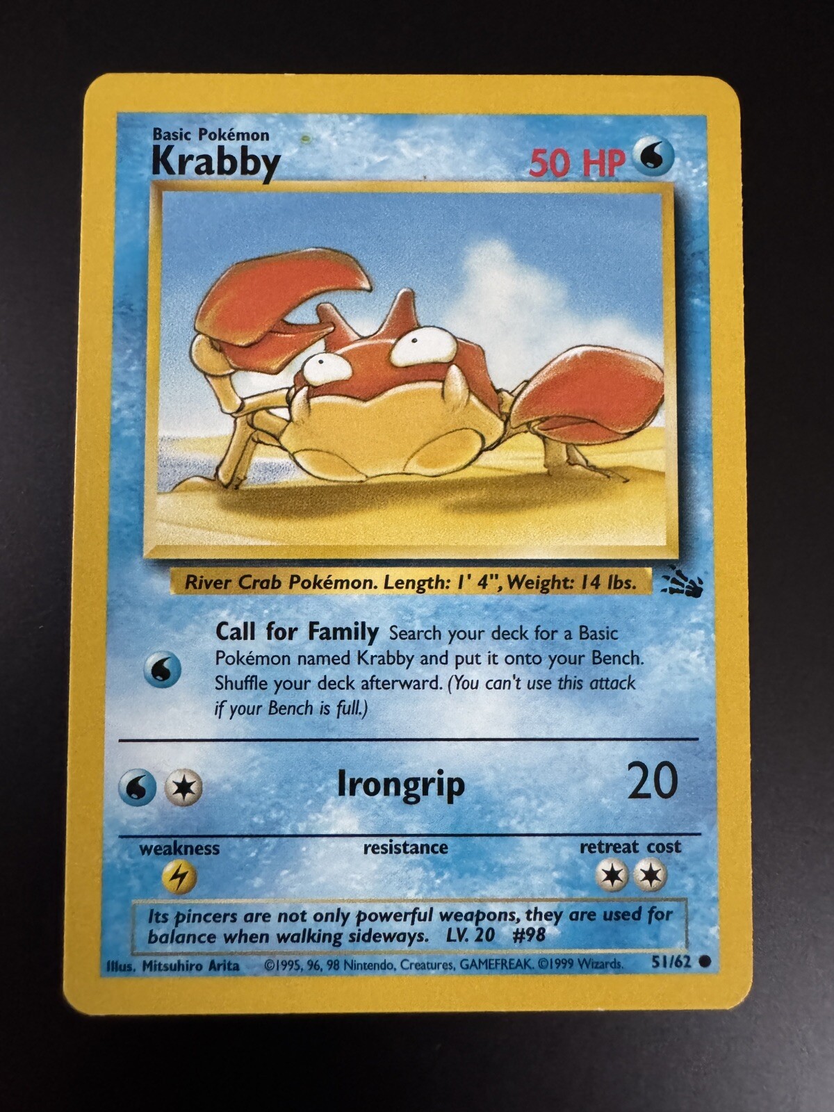 Krabby 51/62 Fossil Unlimited Common Pokemon Card NM