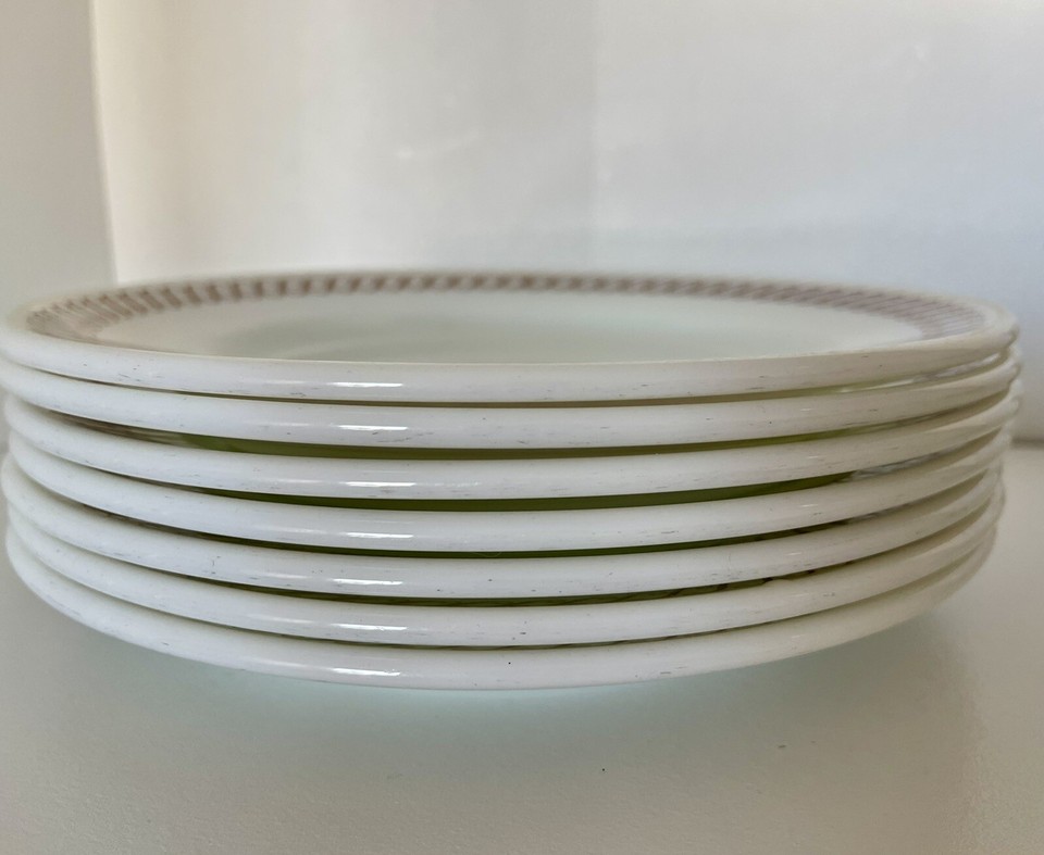 7 Pyrex Corning 703 Regency Brown Scrolls 9” Lunch Diner Plate MULTI ...