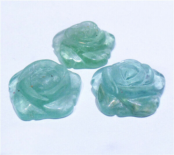 3Pcs 18x6mm Natural Light Green Fluorite Hand Carved Rose Pendant Bead EE1467