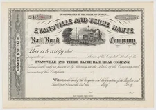 Evansville & Terre Haute Railroad Company Stock Certificate Indiana