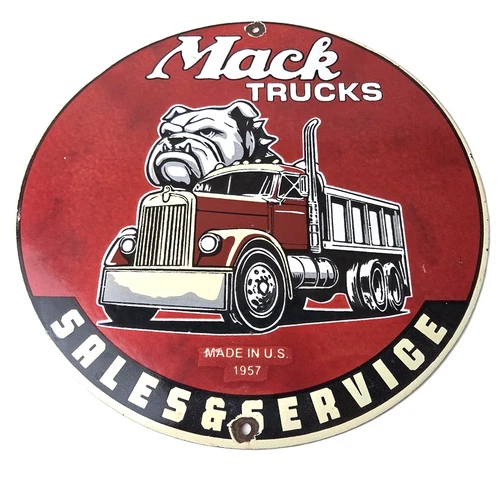 Vintage Mack Trucks Sign - Sales Service Diesel Gas Pump Porcelain Sign