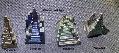 BISMUTH, 44.4gms, 4pcs, BRIGHT SHINY  SPECIMENS, * NATURAL *, USA SELLER