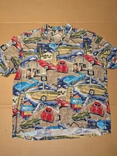 Paradise Found Hawaiian Button Up Shirt. Americana Cherolet Corvette Rt. 66. XL