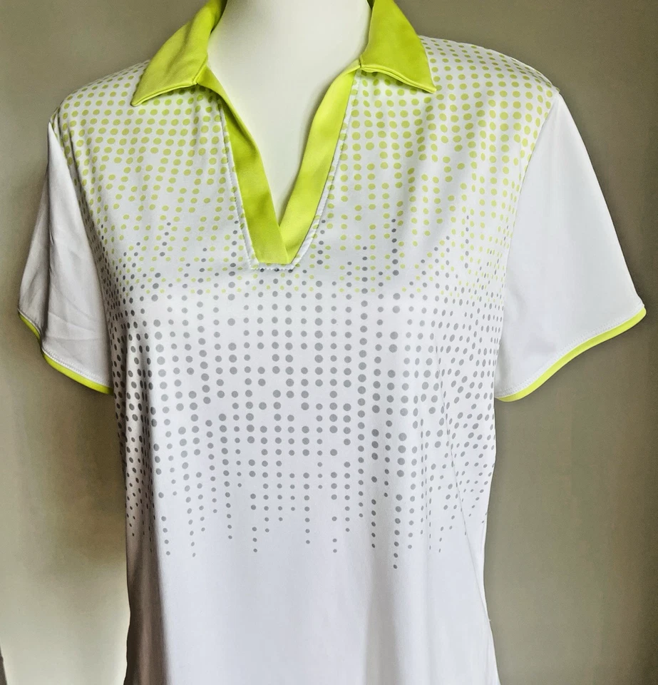 Camisa de golf/tenis PGA Tour para mujer manga corta cuello en V con cuello blanca/lima talla XL Foto 3 de 4