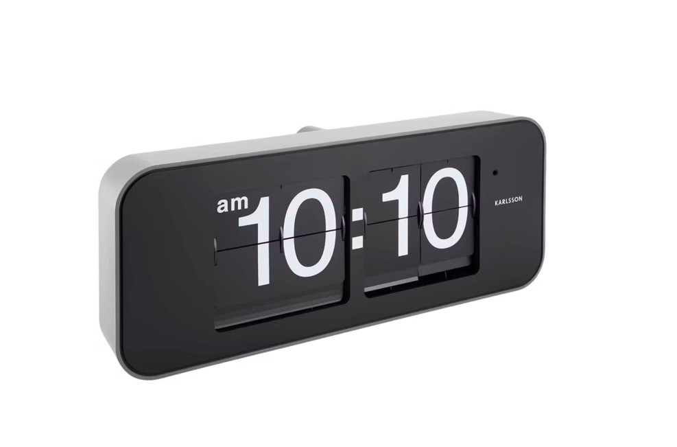 Karlsson Wide Flip Table and Wall Clock with Modern Look / Silver AM PM Clock