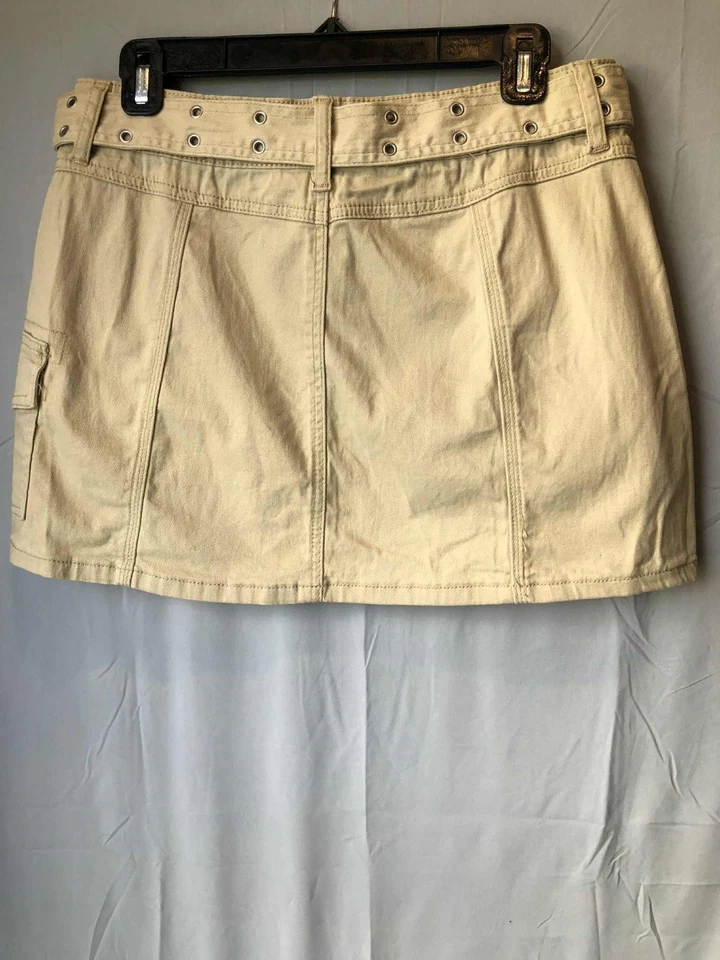 Hot Kiss Y2K Khaki Cargo Mini Skirt Belt with Holes Early 2000 Era sz 9 Vintage - Image 3 of 4