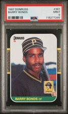 1987 DONRUSS #361 BARRY BONDS ROOKIE RC PSA 9