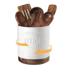DOWAN Kitchen Utensil Holder 360° Rotatable Country Style Beige Ceramic Kitchen
