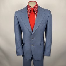 H.I.S Leisure Suit Mens 42 Long Jacket Coat 38 31 Pants Disco Vtg 60s 70s Blue