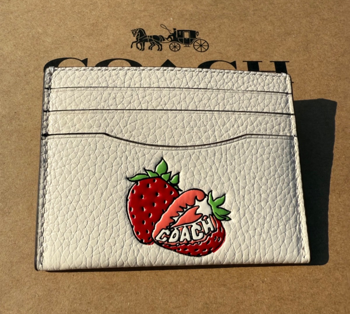 Coach CAR33 Slim Id Card Case with Strawberry Graphic Gold/Chalk
