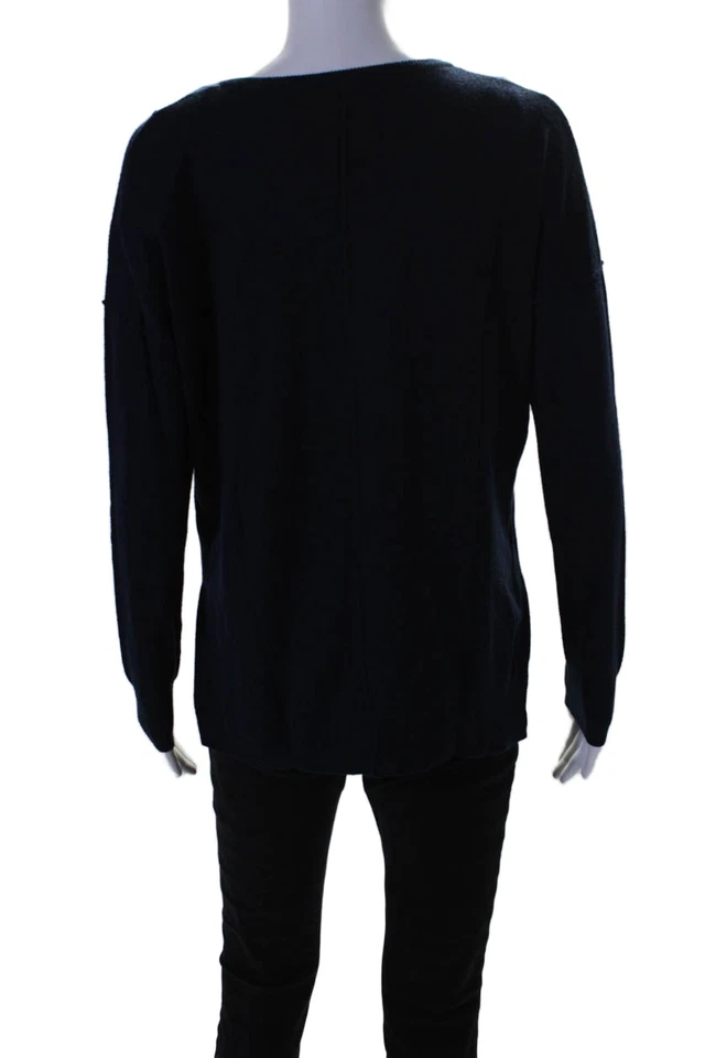 Feel The Piece Womens Long Sleeve Side Slit V Neck Sweater Blue Cotton One Size - Image 3 of 4