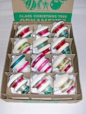 12 Vtg Shiny Brite Tornado Glass Ornaments Heavy Mica UFO Atomic1 unsilvered