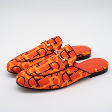 Gucci Women's Mules Slip On Princetown Horsebit Print Orange size 39.5 EU 9.5 US