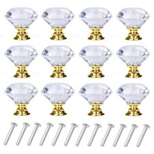 YourGift 12 Pack Drawer Knobs Diamond Shaped Crystal Glass 30mm Cabinet Knobs Pu