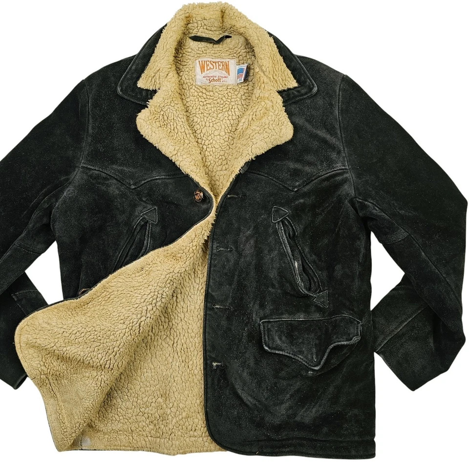 *HOT VTG 70's Men's SCHOTT @ WESTERN PARKA LINED SUEDE LEATHER BLACK Jacket 38 M - Image 2 of 4
