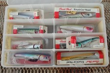 ~~LOT OF 10 CREEK CHUB NUCKLE-HEAD LURES IN ORIGINAL BOXES W/ PLASTIC CASE ~~~