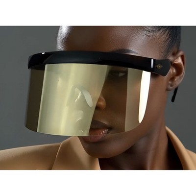 Gold Mirror Shield Visor Sunglasses UV400 Protection Oversized Fashion Trendy