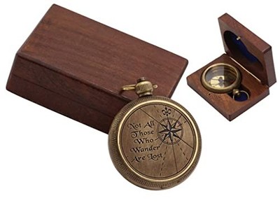 Brass Gift Compass with Hardwood Box    Not All Those Who Wander are Lost  