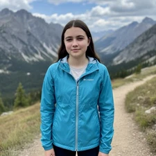 Columbia Girls Rain Jacket Full Zip Light Blue Jacket Size Large 14/16