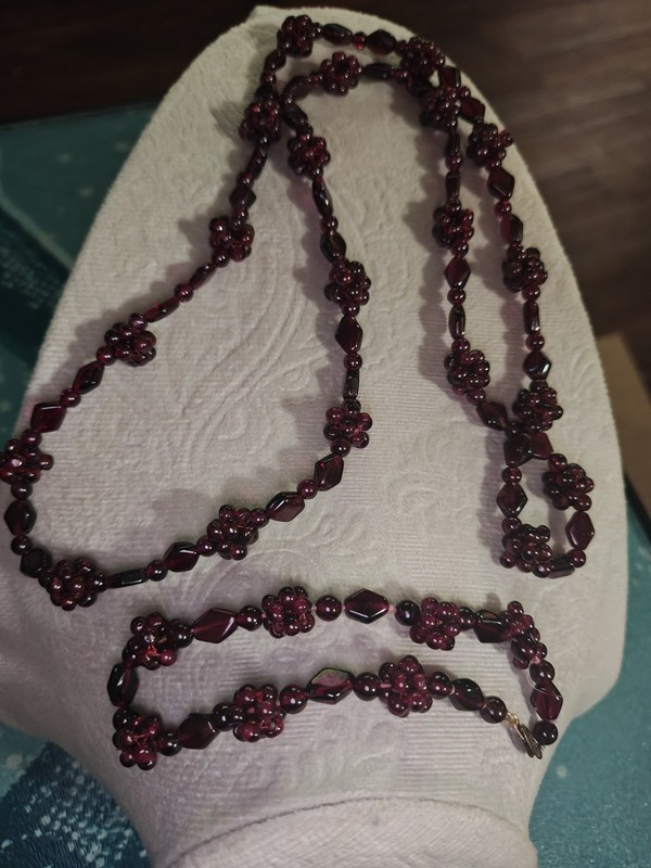 Vintage Genuine Garnet Cluster Necklaces/Matching Bracelet, Beautiful Estate