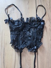 Vintage Victoria's Secret Black Lace Bustier 32B, Gold Label
