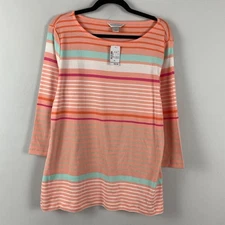 Christopher & Banks Tunic Womens Size XL 3/4 Sleeve Striped Coral Pink Orange