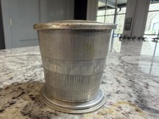 Vintage Collapsible Metal Travel Cup with Lid, Folding Camping Cup