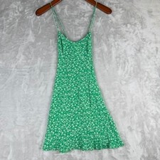Zara Green Floral Smocked Mini Dress Spaghetti Straps Summer XS