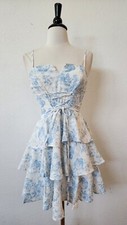 Anthropologie Dress New Size Large White Linen Floral Toile Coquette Cottage
