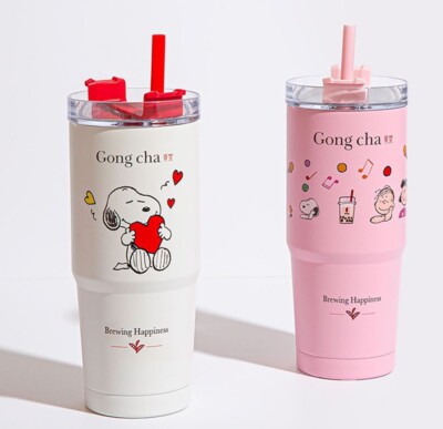[LTD EDITION] Gong Cha X Peanuts Snoopy Tumbler Set 20oz(2 Tumblr + 2 Straw Top)